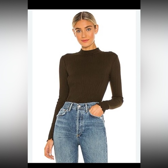 Vince Tops - Vince Variegated Rib Long Sleeve Mock Top in Mineral Pine size Medium